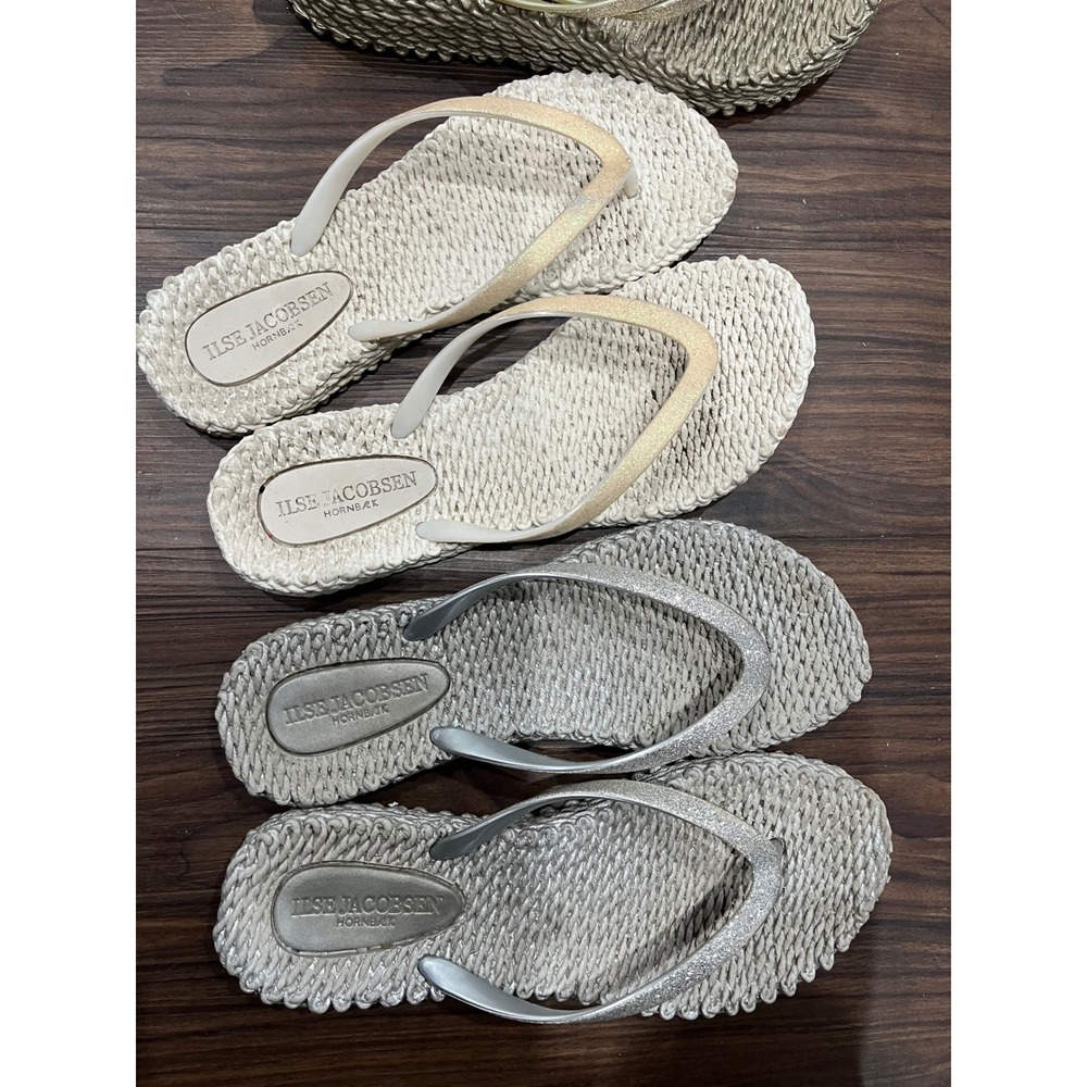 Ilse Jacobsen Hornbaek Cheerful Flip Flops Bundle 3 Pairs Metallic Gold Silver 7 - Picture 3 of 9